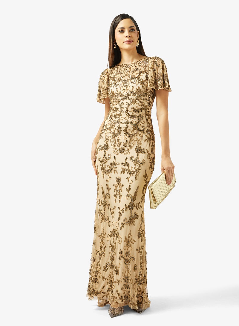 بيوت فستان ماكسي بياقة على شكل حرف  وفتحة أمامية - Image 4